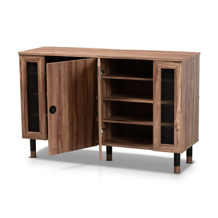 Baxton Studio Valina 2-Door Wood Entryway Shoe Storage Cabinet with Screen Inserts 155-9282